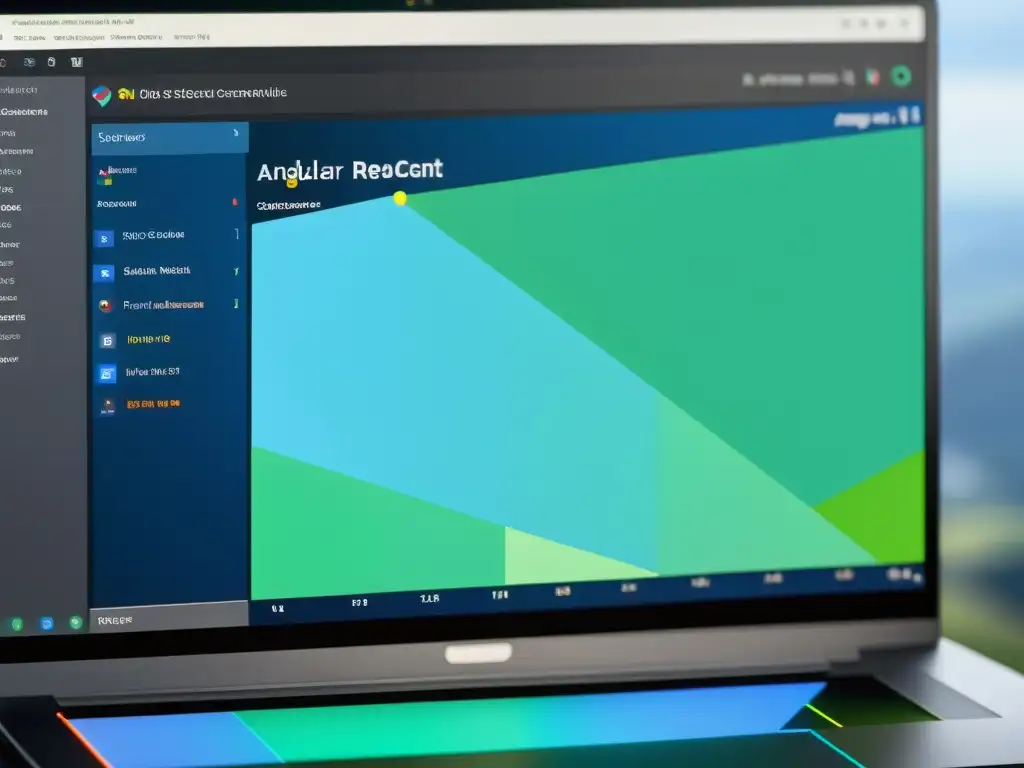 Comparativa Angular vs React Open Source: Detallada imagen 8k compara código y rendimiento, con diseño moderno y visualizaciones de datos