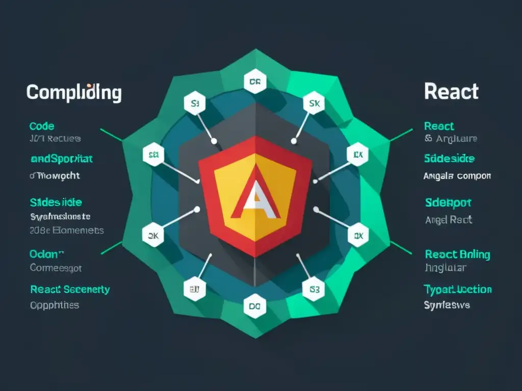 Comparativa Angular vs React Open Source: Imagen ultradetallada de código y diseño moderno en 8k