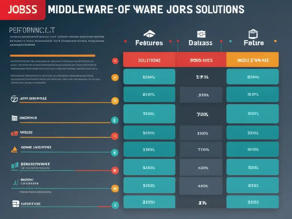 Comparativa detallada de Ventajas de JBoss Middleware frente a otras soluciones de middleware, con gráficos coloridos y datos precisos