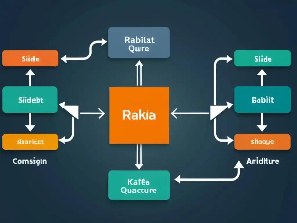 Comparativa RabbitMQ vs Kafka: Detalladas arquitecturas lado a lado, colores vibrantes y diseño innovador