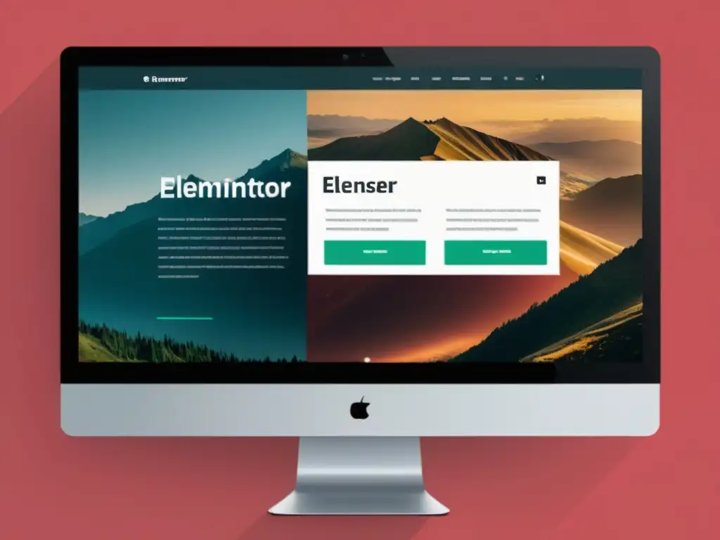 Comparativa Elementor vs Gutenberg WordPress: Imagen moderna de pantalla dividida, destacando diseño limpio y profesional de ambos editores