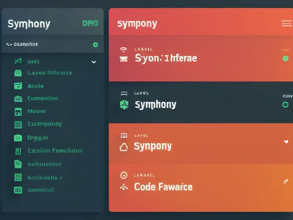 Comparativa de frameworks desarrollo CMS open source: Interfaces modernas y funcionales de Symphony y Laravel, con diseño profesional y sencillo