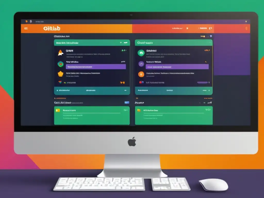 Comparativa GitLab vs GitHub: Imagen detallada de interfaces en pantallas de ordenador con diseño moderno y espacio de trabajo futurista