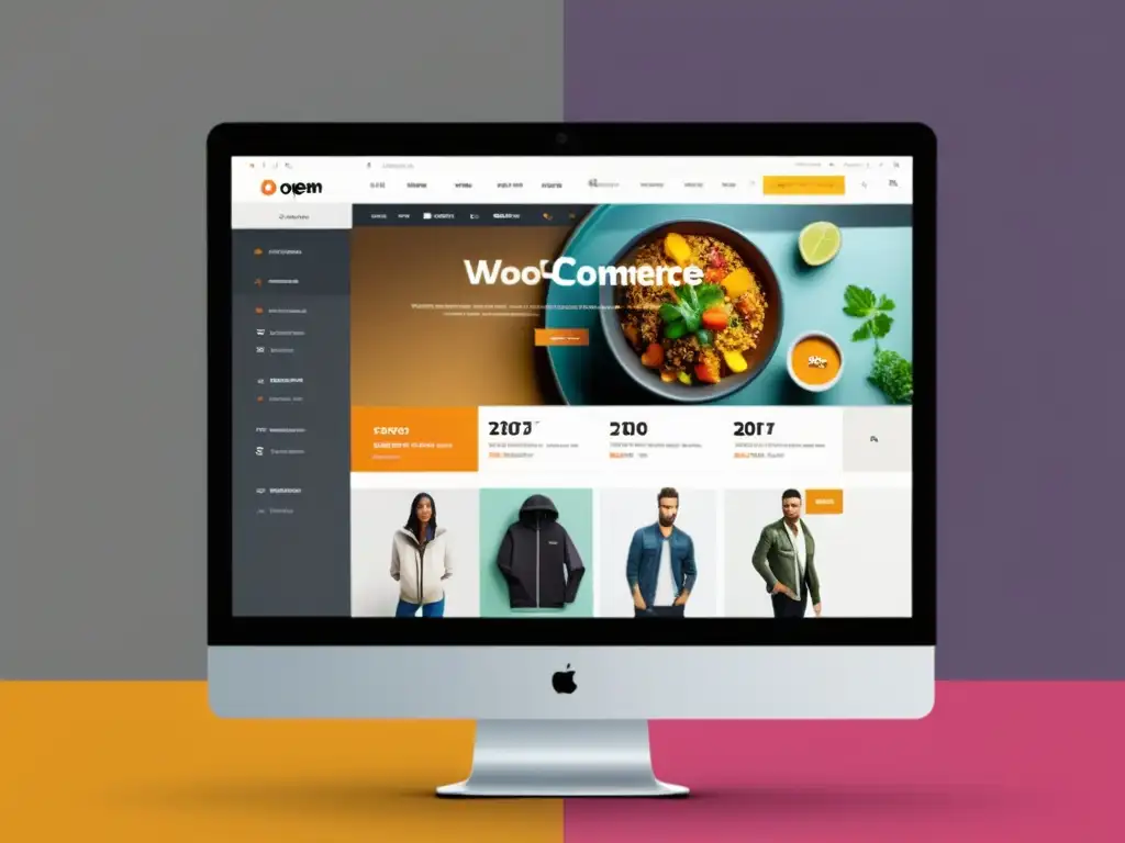 Comparativa integración Ecommerce CMS: Imagen detallada de WooCommerce y Magento, con interfaces modernas y atractivas