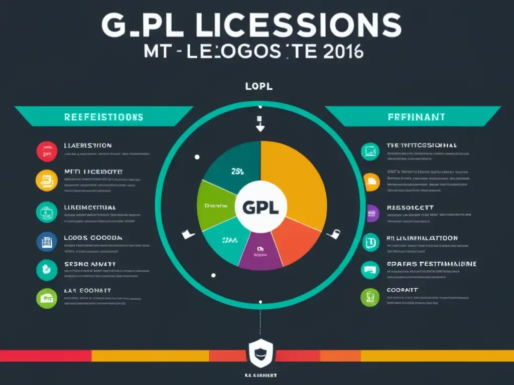 Comparativa de licencias de software de código abierto con gráficos detallados y diseño moderno que transmite autoridad e información educativa