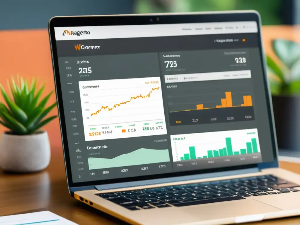 Comparativa Magento vs WooCommerce: Interfaces detalladas con gráficos comparativos y diseño moderno