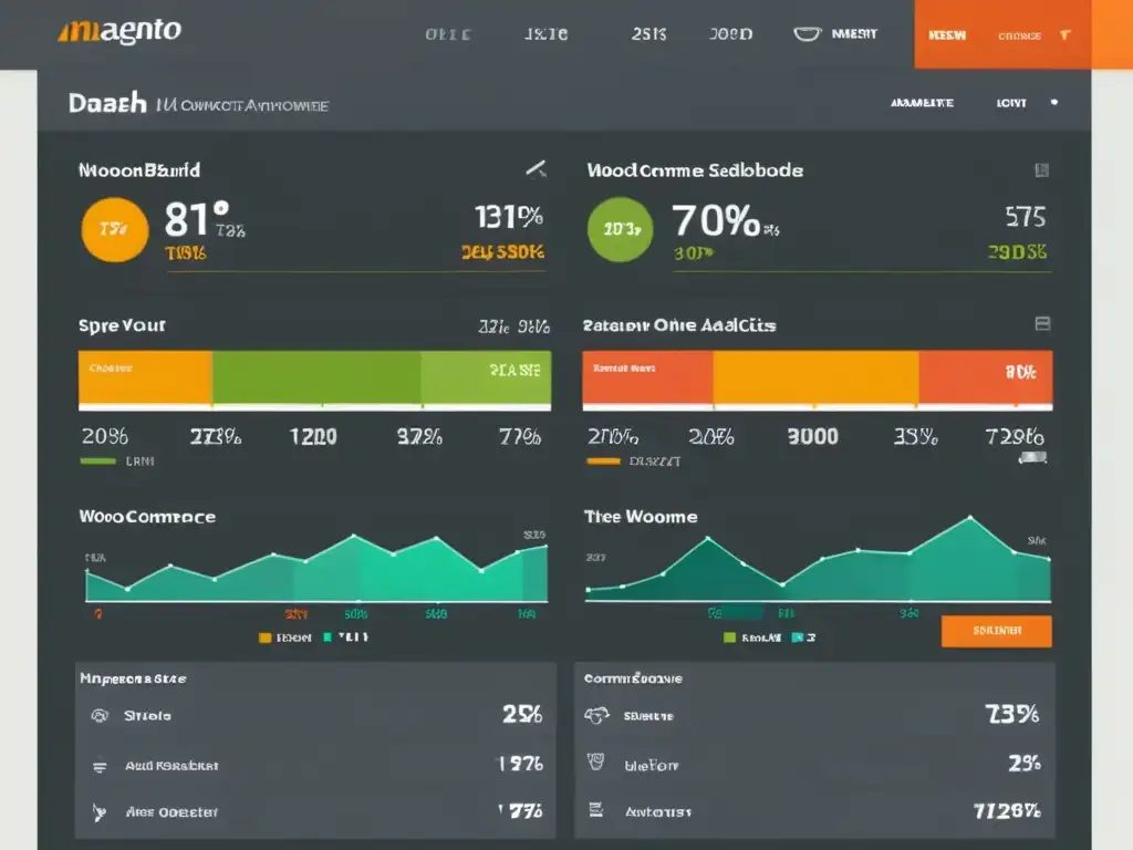 Comparativa Magento vs WooCommerce: modernos paneles de control con diseño vibrante y funciones avanzadas para gestión de tiendas en línea