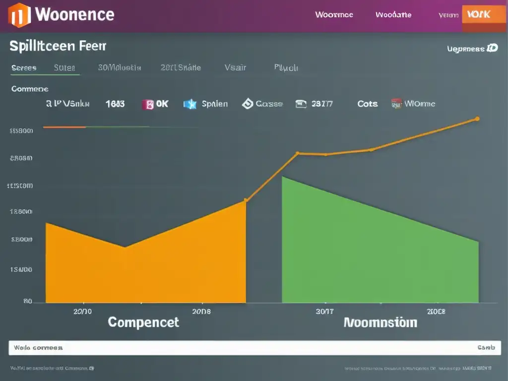 Comparativa Magento vs WooCommerce: Detallada comparación visual de costos y gráficos en pantalla dividida