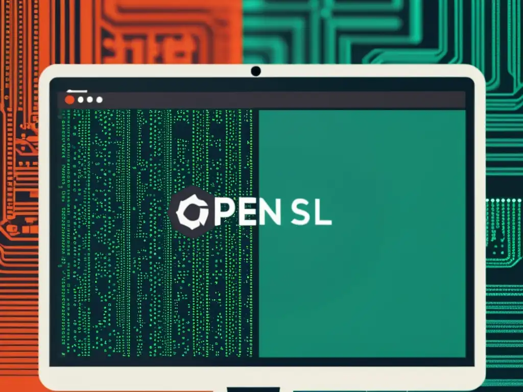 Comparativa de OpenSSL vs alternativas open source en pantalla dividida con logos y patrones de seguridad digital detallados