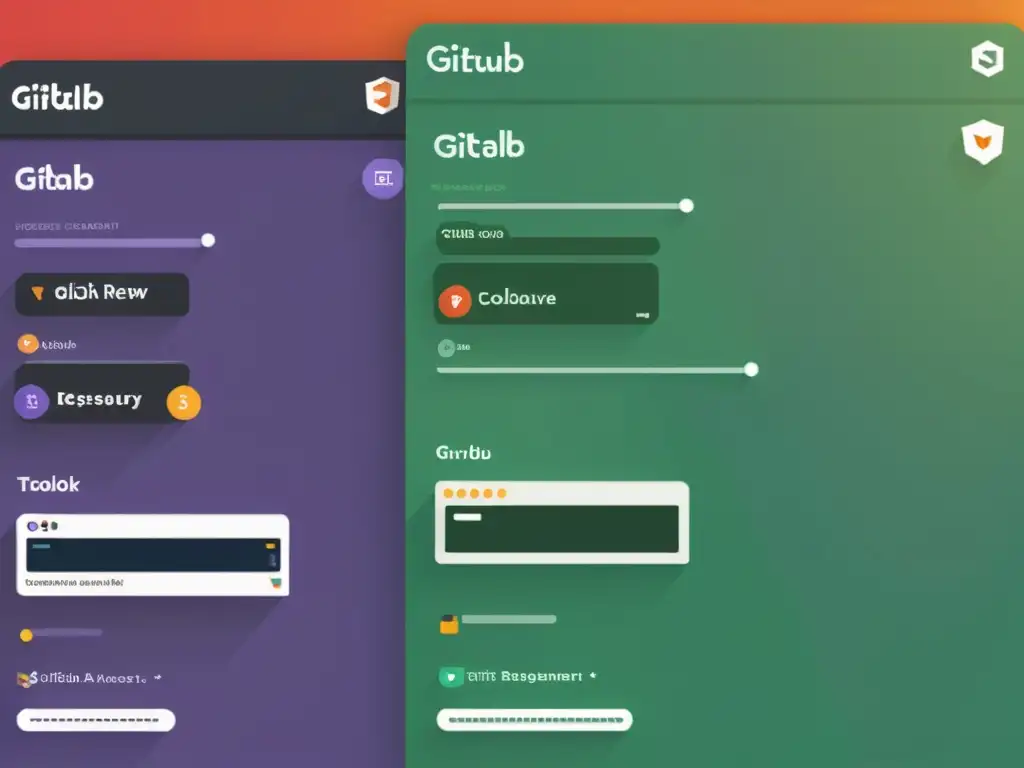 Comparativa GitLab vs GitHub: Splitscreen profesional y funcional, resaltando diferencias y fortalezas de ambas plataformas