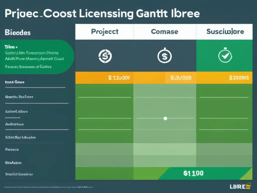 Comparativa ProjectLibre vs GanttProject: Detallado gráfico de costos y características en interfaz moderna y profesional