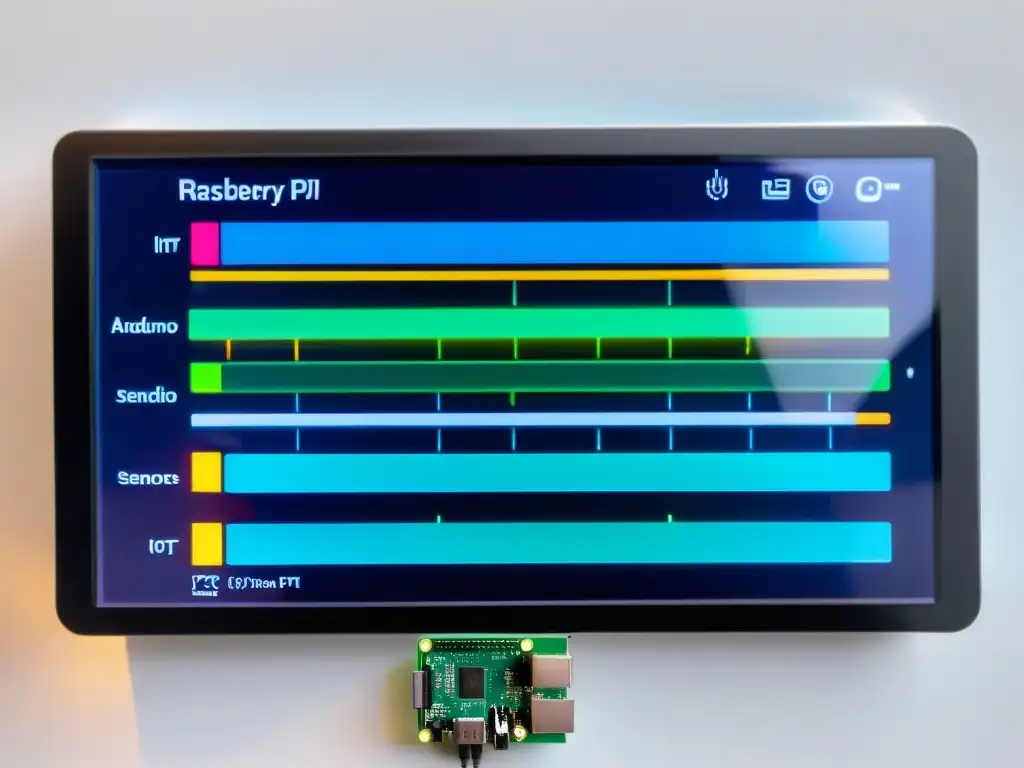 Comparativa Raspberry Pi vs Arduino IoT: Proyecto de IoT moderno con Raspberry Pi y Arduino, sensores, actuadores y cableado ordenado