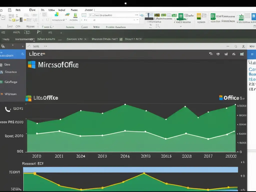 Una comparativa de rendimiento detallada de LibreOffice y Microsoft Office en pantalla dividida, con gráficos y elementos visuales precisos