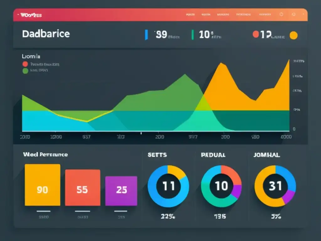 Comparativa de rendimiento WordPress, Drupal y Joomla: panel de control moderno y elegante con métricas en tiempo real y gráficos interactivos