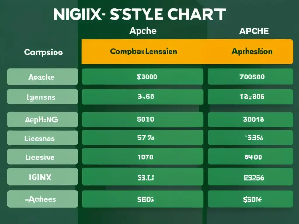 Comparativa servidores web código abierto 2023: Gráficos detallados comparando Nginx y Apache en licencias y costos