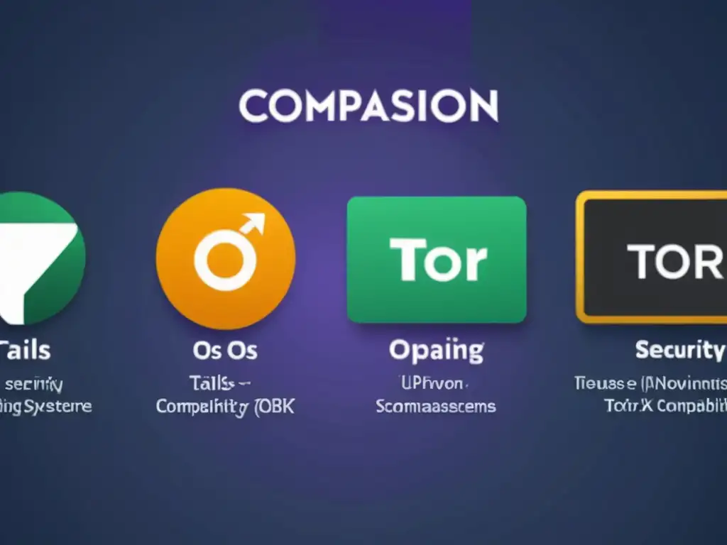 Comparativa de sistemas operativos de código abierto como Tails OS, Tor, Qubes OS y Whonix en imagen 8k detallada y moderna