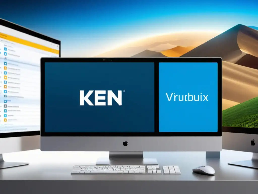 Comparativa virtualización en sistemas Unix: Imagen detallada de interfaces de KVM, Xen y VirtualBox en ventanas modernas y elegantes