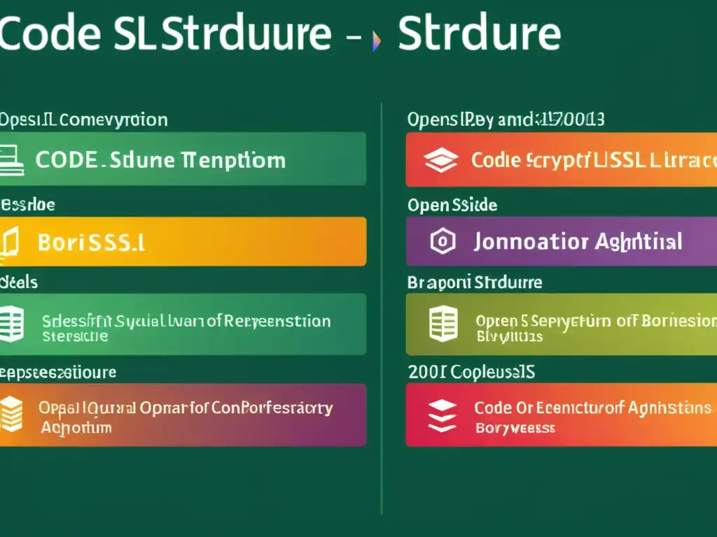 Una comparativa visual detallada entre OpenSSL y BoringSSL, mostrando sus estructuras de código y algoritmos de encriptación