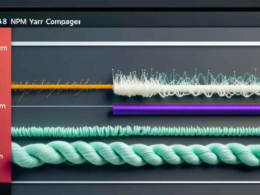 Una comparativa visual en 8k de Yarn vs NPM, resaltando sus diferencias técnicas y de rendimiento