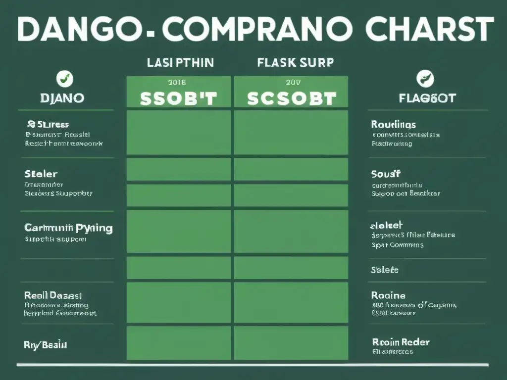 Comparativa visual entre Django y Flask, detallando características, rendimiento y popularidad, para ayudarte a elegir tu framework Python preferido