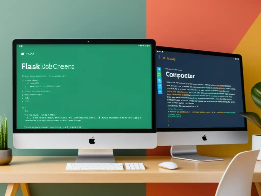 Comparativa visual de Flask vs Django Python en pantallas de ordenador, destacando similitudes y diferencias de forma atractiva y clara