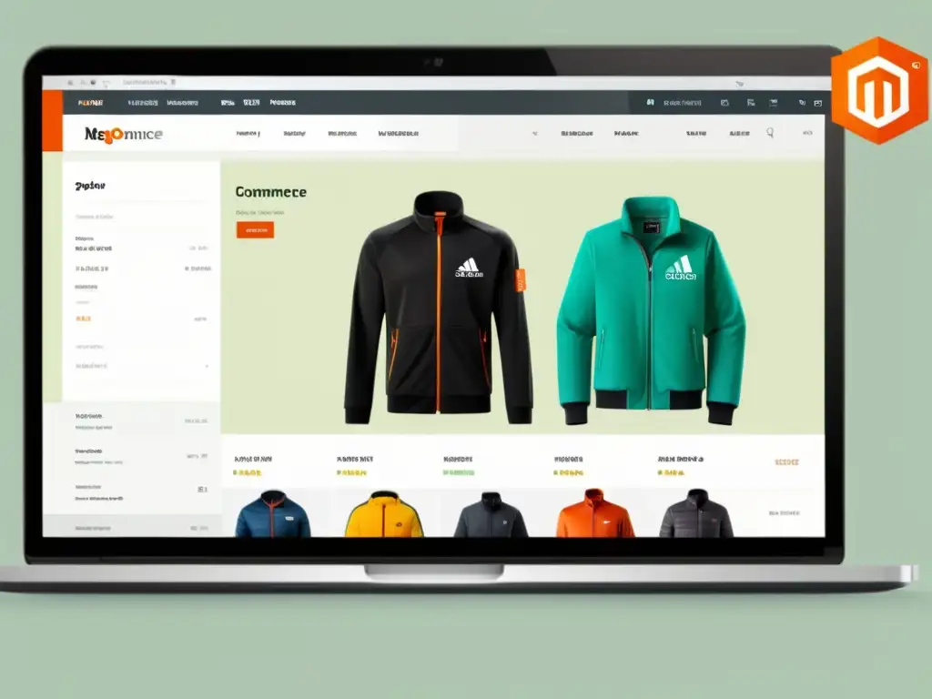 Una comparativa visual muestra Magento vs WooCommerce: diseño moderno y limpio vs