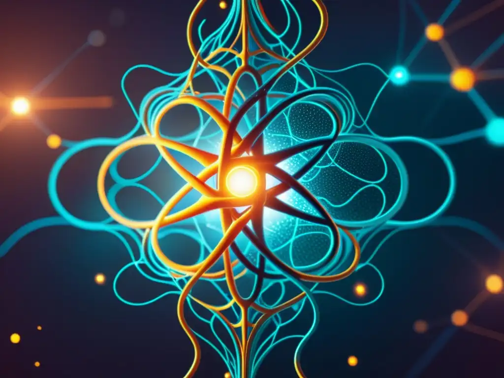 Compleja red neuronal con código abierto iluminada, representa el futuro de las licencias de código abierto para IA