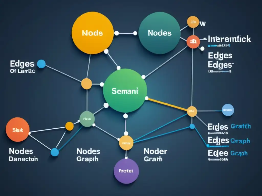 Compleja red de nodos y conexiones, representando una base de datos de grafo semántico