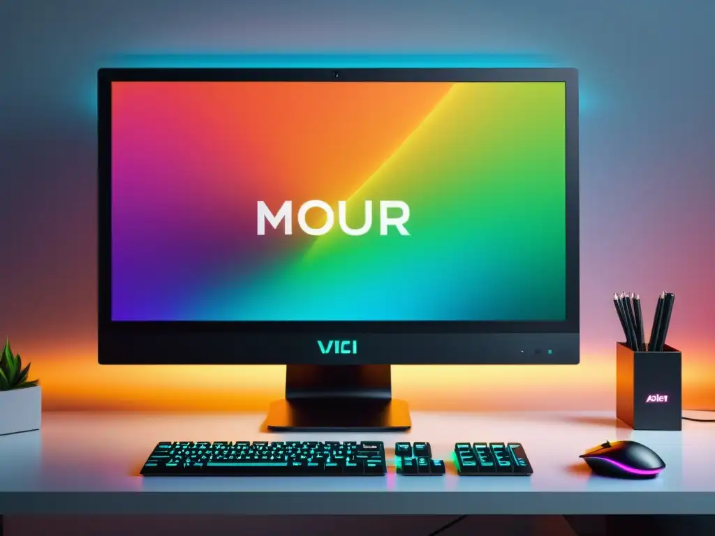 Una computadora moderna muestra una interfaz de comando vibrante en un monitor elegante