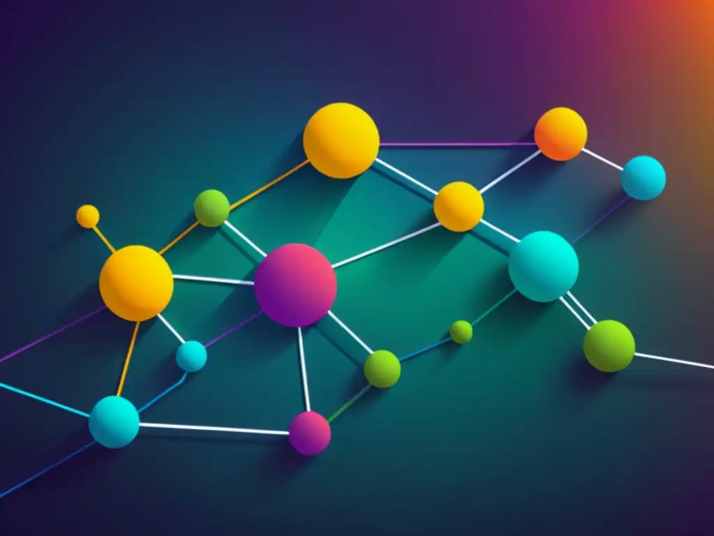 Conexiones vibrantes entre nodos representan los beneficios de las bases de datos grafos para análisis avanzado de datos