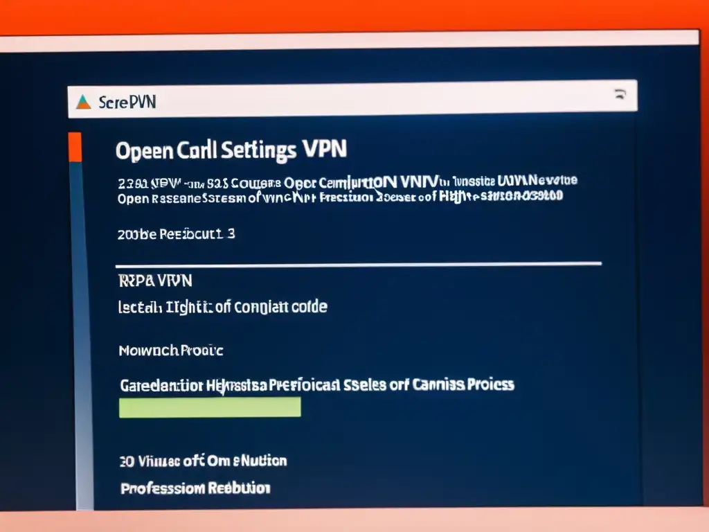 Una configuración detallada de VPN Open Source se muestra en una pantalla de computadora, resaltando la complejidad y precisión del proceso