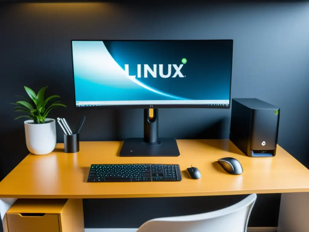 Una configuración de escritorio moderna y ordenada con una distribución de Linux personalizada, ideal para software abierto