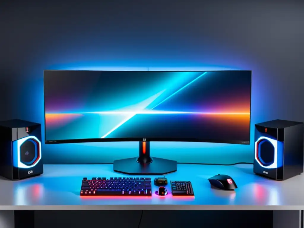 Una configuración de juegos moderna con PC Linux personalizado, iluminación RGB y escritorio minimalista