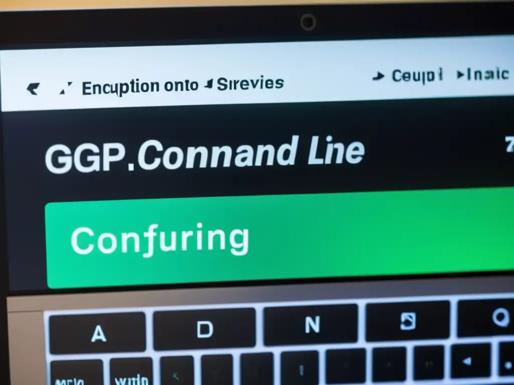 La configuración del sistema de cifrado GnuPG cobra vida en una pantalla de ordenador ultradetallada, rodeada de un entorno minimalista y moderno