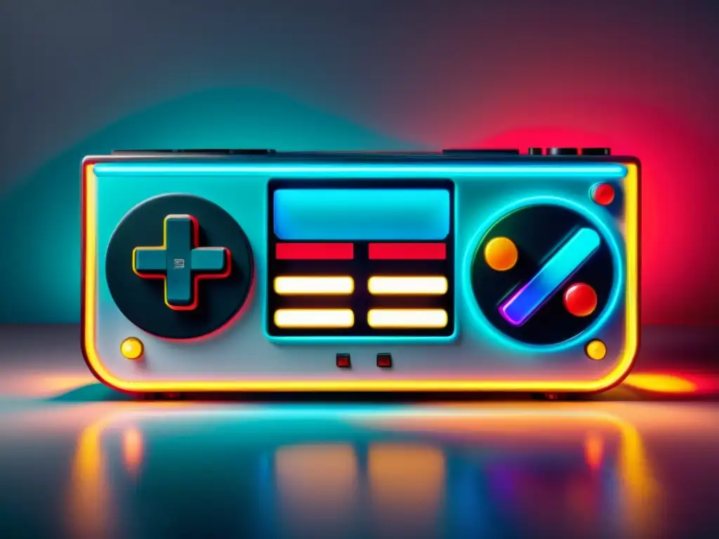 Una consola retro de código abierto con diseño moderno, luces LED vibrantes y controles clásicos