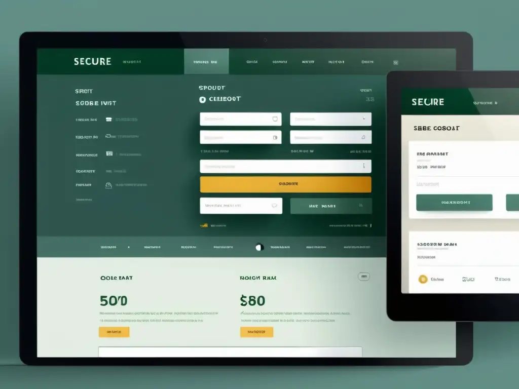 Construcción de tiendas virtuales seguras: Interfaz moderna y profesional con navegación clara, diseño minimalista y opciones de pago seguras