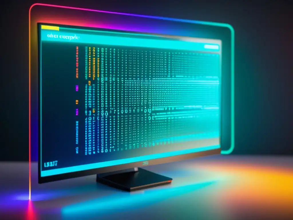 Implementando criptografía de código abierto en un entorno futurista de alta tecnología y seguridad, con líneas de código vibrantes y hardware moderno