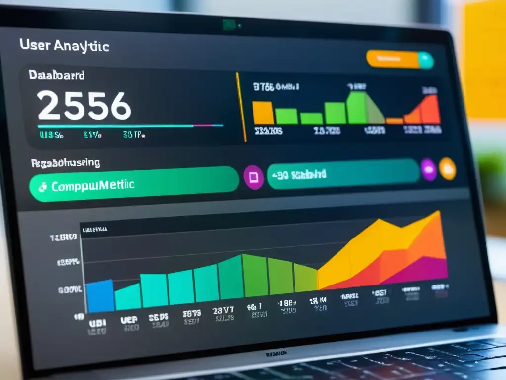 Un dashboard de análisis de datos con gráficos coloridos y moderna interfaz