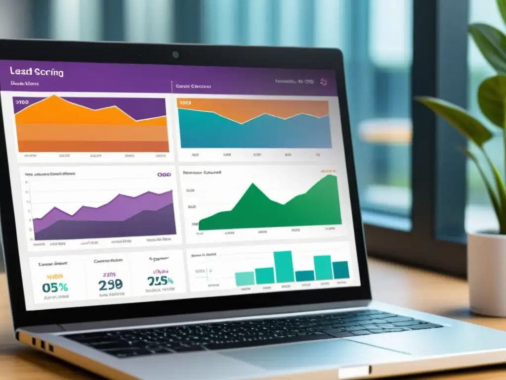 Un dashboard dinámico de lead scoring con software libre muestra gráficos y datos en una pantalla de computadora