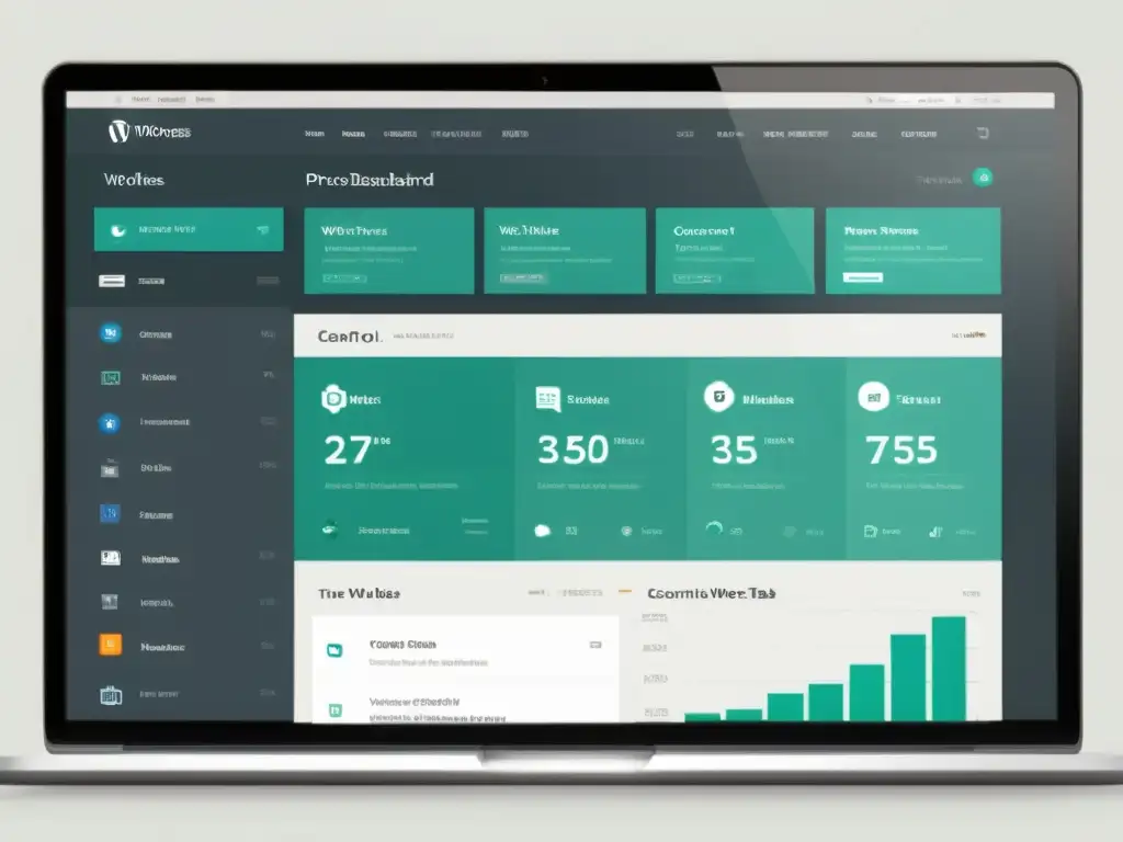 Un dashboard moderno de WordPress Multisitio, mostrando la gestión centralizada y eficiencia