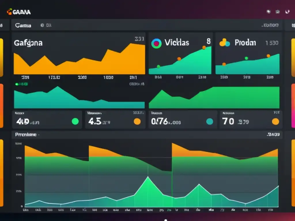 Dashboard Grafana con visualizaciones dinámicas y vibrantes en 8k Visualización de datos en tiempo real con Prometheus y Grafana: una interfaz moderna y dinámica en Grafana muestra métricas vibrantes y gráficos coloridos que representan el rendimiento del sistema
