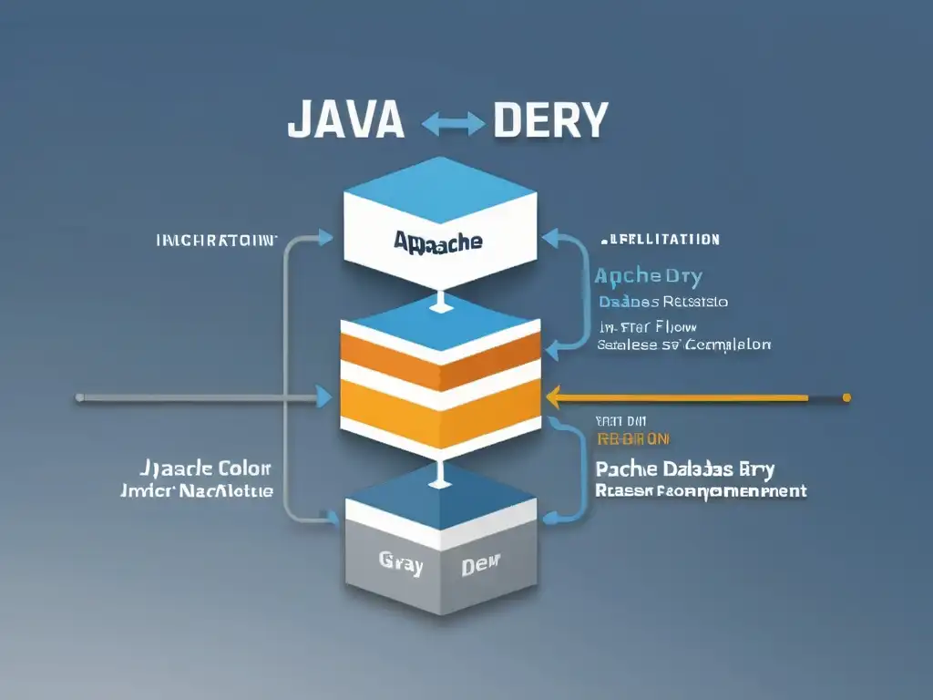 Integrando Apache Derby en aplicaciones Java: ilustración moderna de arquitectura Java con enfoque en la integración de Apache Derby y flujo de datos