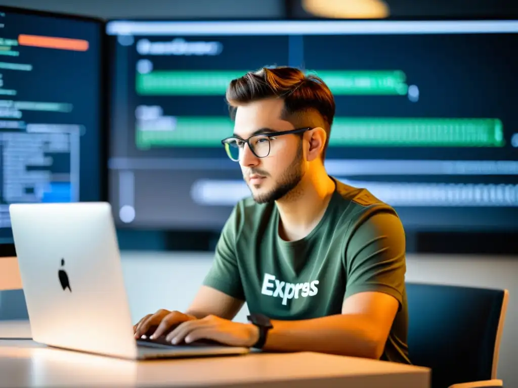 Desarrollador concentrado trabajando en código Express