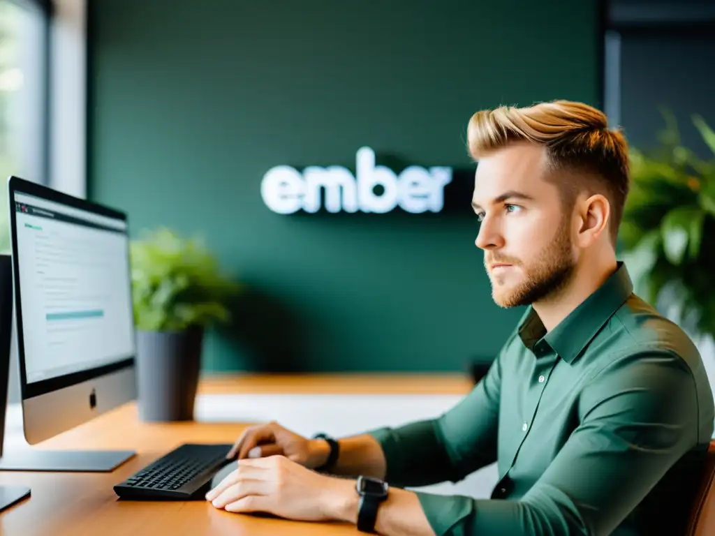 Desarrollador concentrado usando Ember