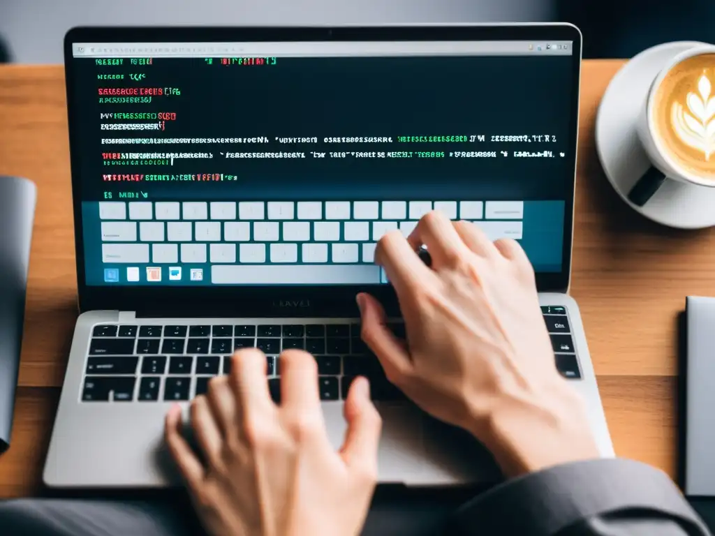 Un desarrollador especializado en Laravel escribe código en un laptop moderno