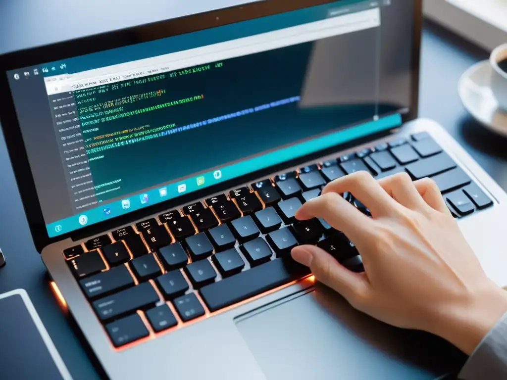 Desarrollador creando interfaces dinámicas con React Hooks en un ambiente profesional y enfocado