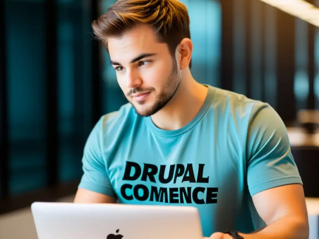 Un desarrollador web instala Drupal Commerce en un sitio web profesional con determinación