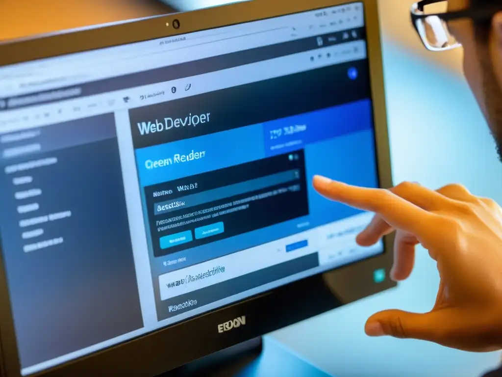 Un desarrollador web usa un lector de pantalla para evaluar la accesibilidad web en un CMS de código abierto