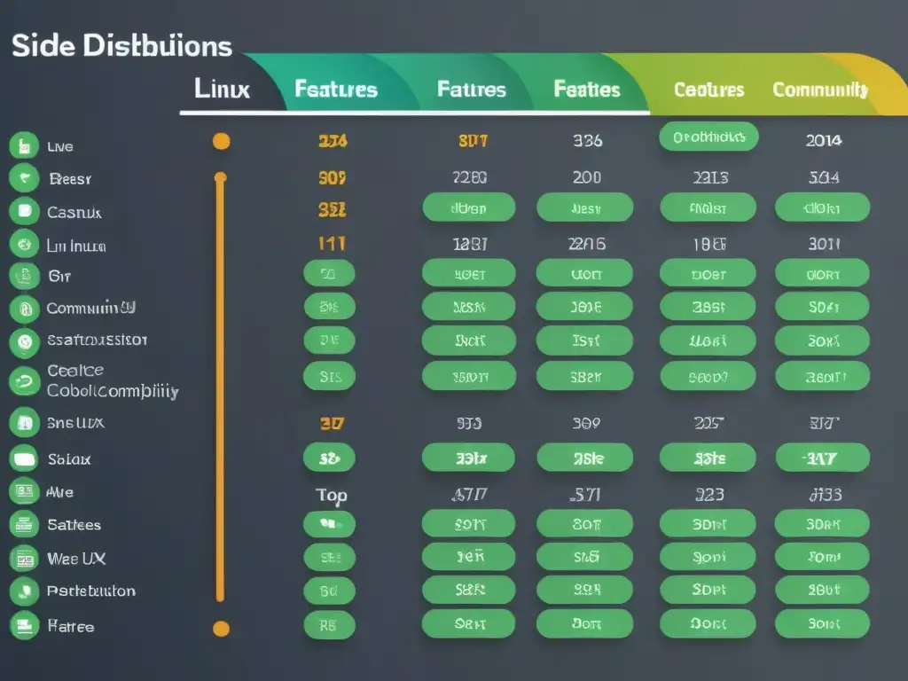 Comparación detallada de las mejores distribuciones Linux para software abierto en un gráfico de alta resolución y diseño moderno