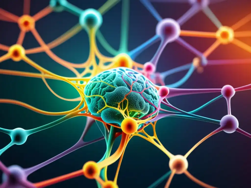 Detallada red neuronal de inteligencia artificial de código abierto para enfermedades neurodegenerativas, con nodos vibrantes y complejidad innovadora